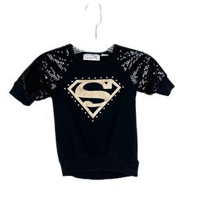 Supergirl Sweater Youth Extra Small 4/5 Black Sequin Shoulder Pullover Casual